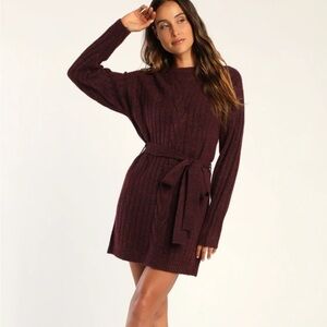 Lulu's Burgundy Sweater Dress Wishing on Winter